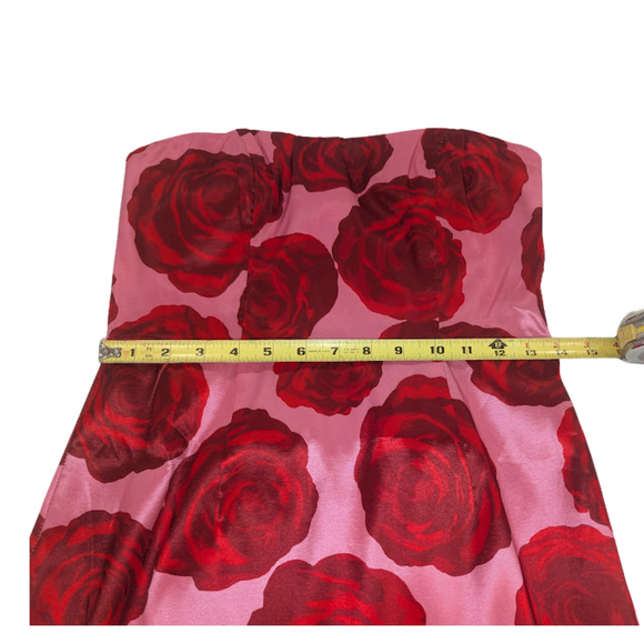 Pink Red Rose Strapless Midi Dress Coquette Fairycore Romantic Goth NY&Co SZ S - Picture 9 of 12